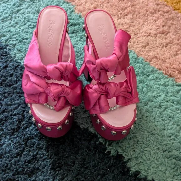Barbiecore Chunky Sandals Platform Heel Hot Pink Size 8 sugar thrillz - Picture 2 of 9